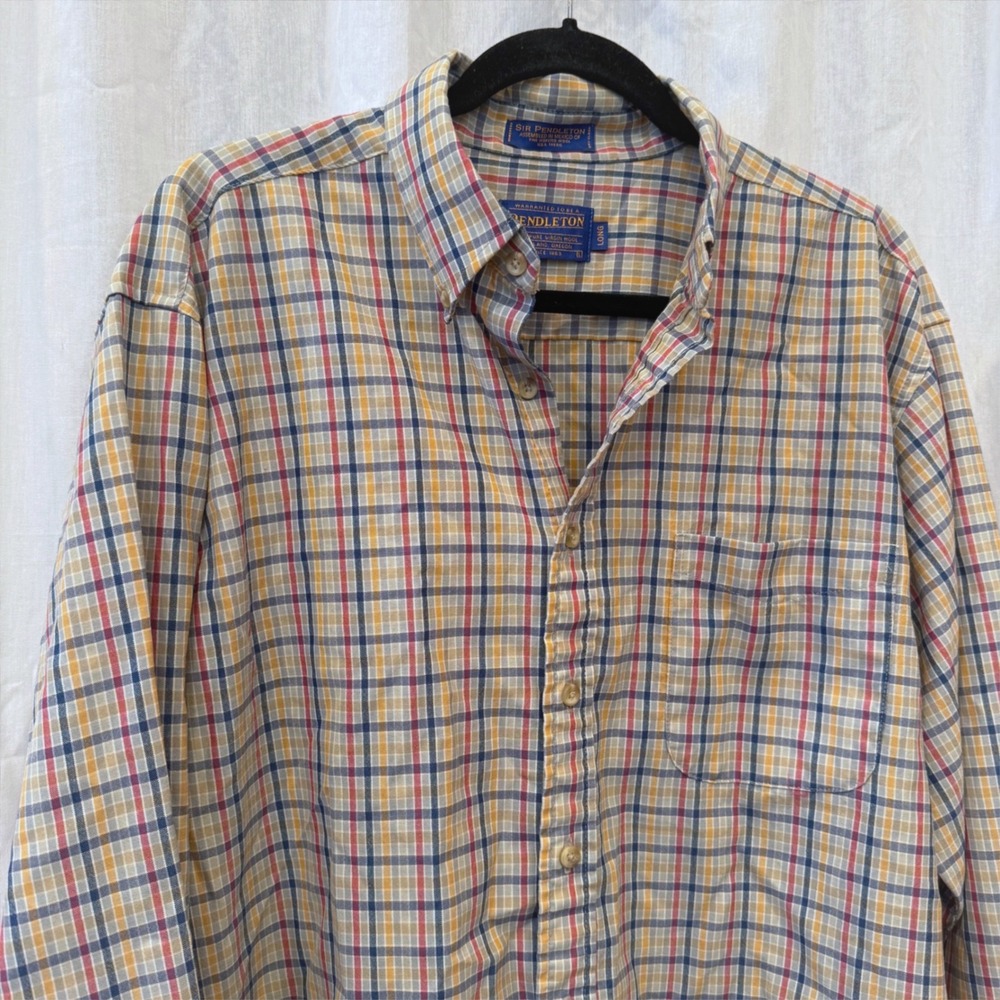 Sir Pendleton Long Sleeve Plaid Button Down Shirt Mens Large Wool Outdoor Casual